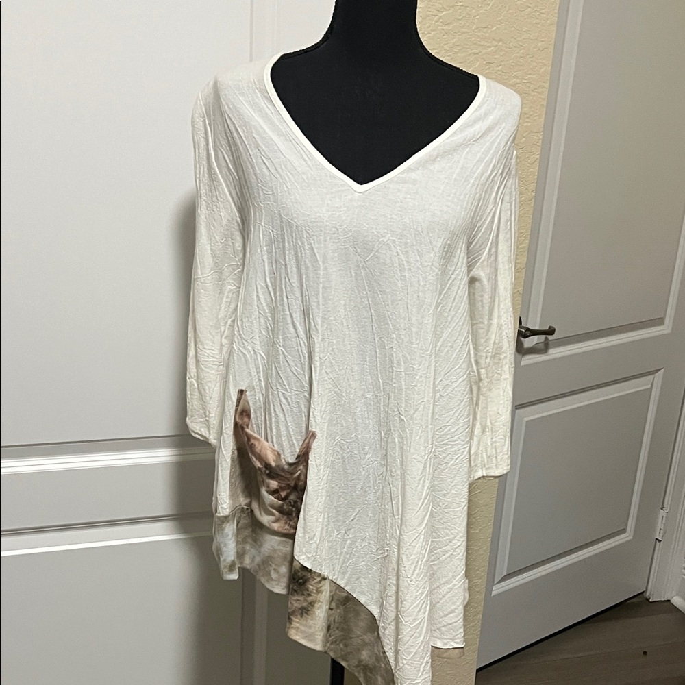 Elegant White and Brown Women's Top